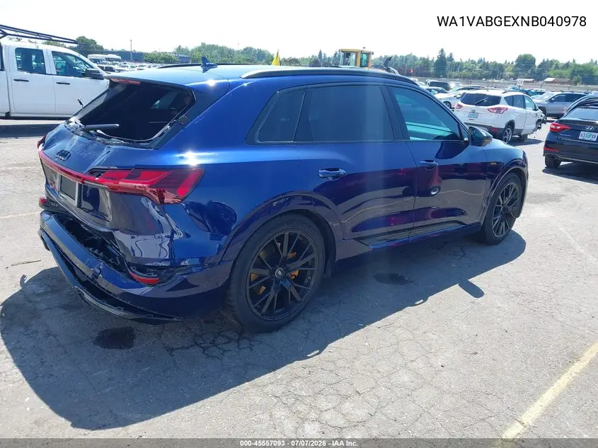 2022 Audi E-Tron Chronos Quattro VIN: WA1VABGEXNB040978 Lot: 45557093