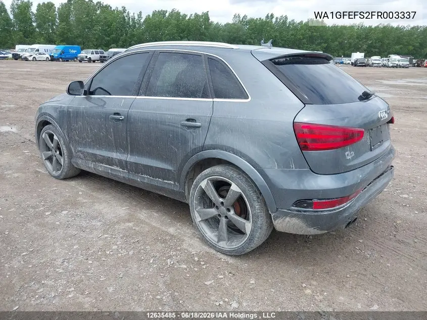 2015 Audi Q3 Prestige VIN: WA1GFEFS2FR003337 Lot: 12635485