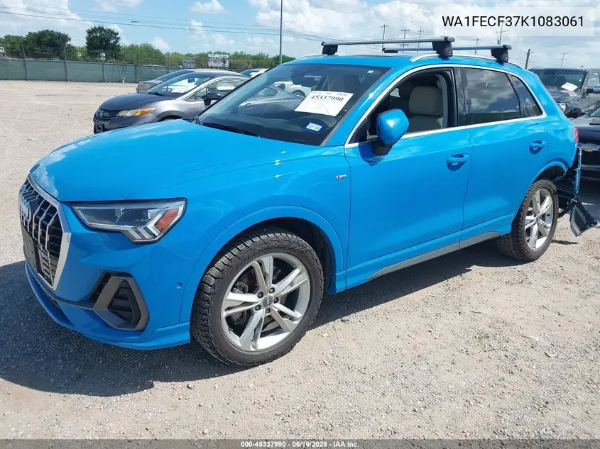 2019 Audi Q3 2.0T S Line Premium VIN: WA1FECF37K1083061 Lot: 45337990