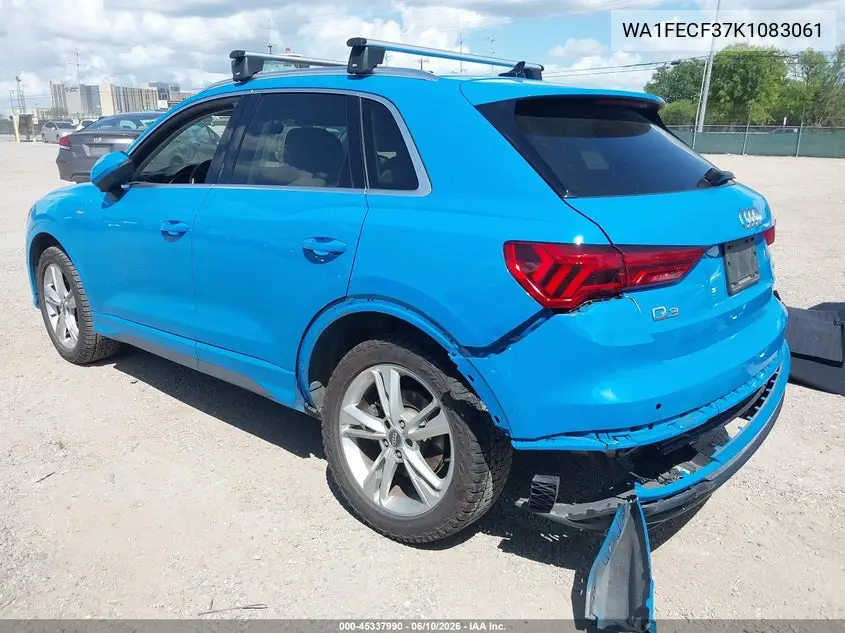 2019 Audi Q3 2.0T S Line Premium VIN: WA1FECF37K1083061 Lot: 45337990