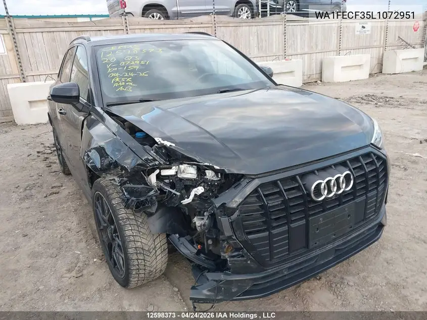 2020 Audi Q3 Prestige S-Line VIN: WA1FECF35L1072951 Lot: 12598373