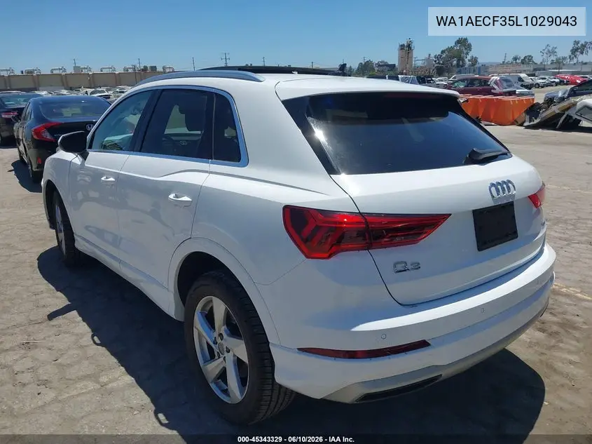 2020 Audi Q3 Premium 45 Tfsi Quattro Tiptronic VIN: WA1AECF35L1029043 Lot: 45343329