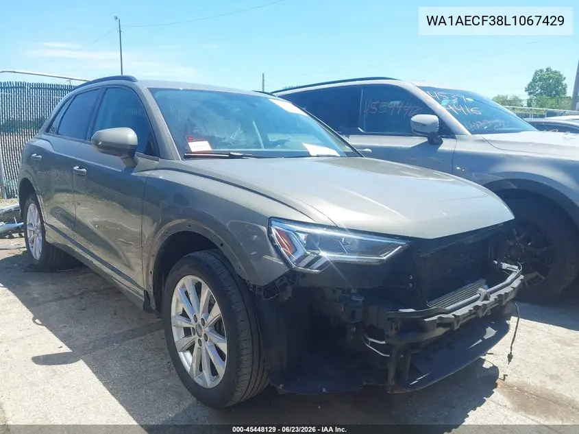 2020 Audi Q3 Premium 45 Tfsi Quattro Tiptronic VIN: WA1AECF38L1067429 Lot: 45448129
