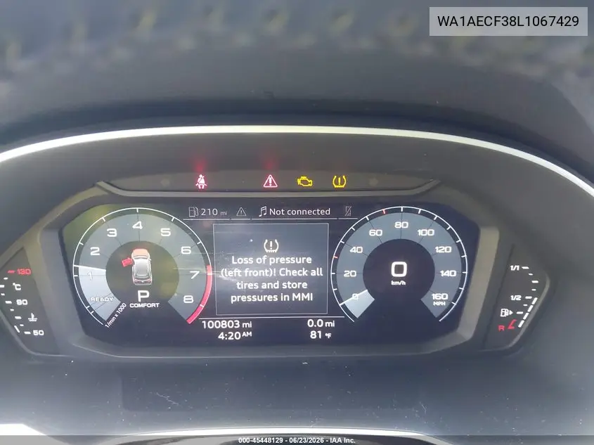 2020 Audi Q3 Premium 45 Tfsi Quattro Tiptronic VIN: WA1AECF38L1067429 Lot: 45448129