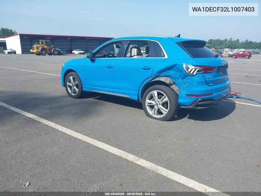 2020 Audi Q3 Premium 45 Tfsi S Line Quattro Tiptronic VIN: WA1DECF32L1007403 Lot: 45485285