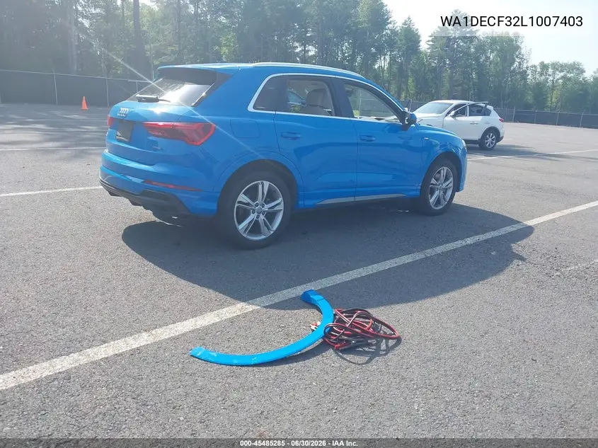2020 Audi Q3 Premium 45 Tfsi S Line Quattro Tiptronic VIN: WA1DECF32L1007403 Lot: 45485285