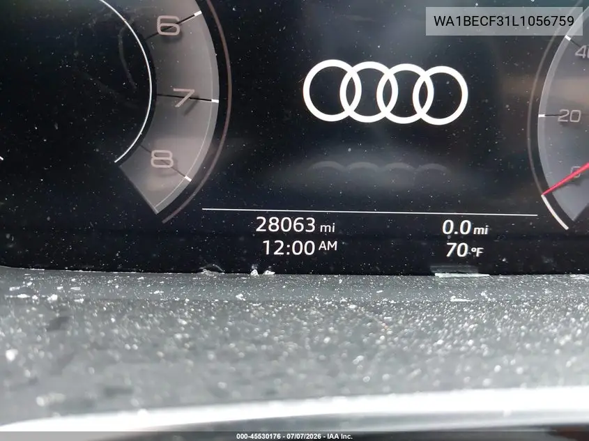 2020 Audi Q3 Premium Plus 45 Tfsi Quattro Tiptronic VIN: WA1BECF31L1056759 Lot: 45530176