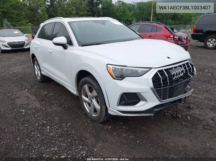 2020 Audi Q3 Premium 45 Tfsi Quattro Tiptronic VIN: WA1AECF38L1003407 Lot: 45542115