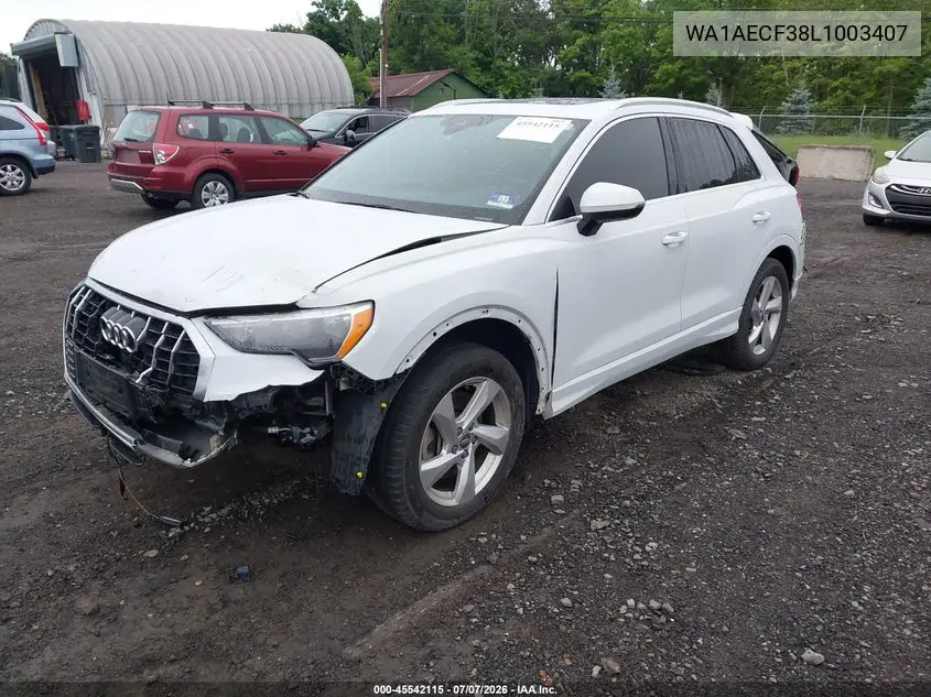 2020 Audi Q3 Premium 45 Tfsi Quattro Tiptronic VIN: WA1AECF38L1003407 Lot: 45542115