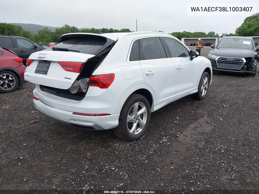 2020 Audi Q3 Premium 45 Tfsi Quattro Tiptronic VIN: WA1AECF38L1003407 Lot: 45542115