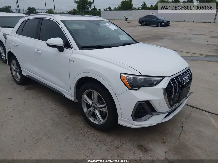 2020 Audi Q3 Premium 45 Tfsi S Line Quattro Tiptronic VIN: WA1DECF30L1006136 Lot: 45607985