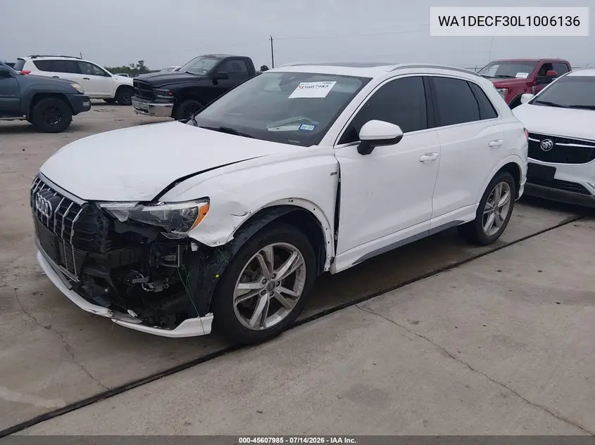 2020 Audi Q3 Premium 45 Tfsi S Line Quattro Tiptronic VIN: WA1DECF30L1006136 Lot: 45607985