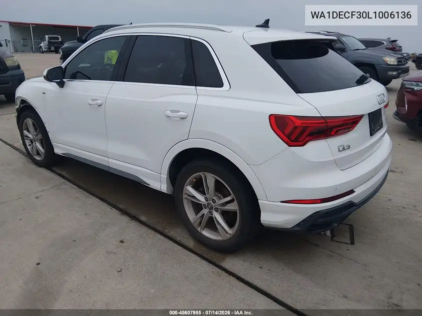 2020 Audi Q3 Premium 45 Tfsi S Line Quattro Tiptronic VIN: WA1DECF30L1006136 Lot: 45607985