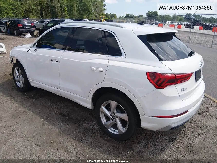 2021 Audi Q3 Premium 40 Tfsi Quattro Tiptronic VIN: WA1AUCF37M1064350 Lot: 45292254
