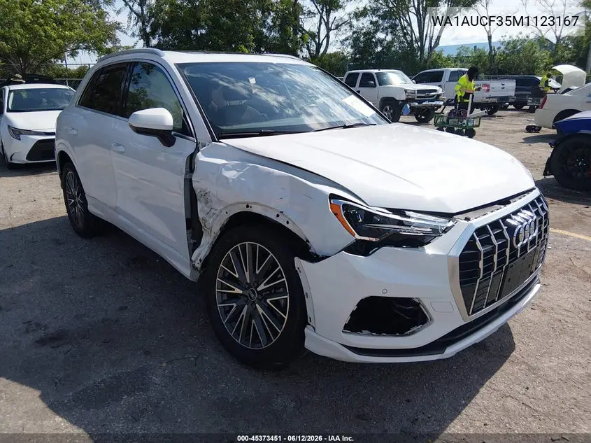2021 Audi Q3 Premium 40 VIN: WA1AUCF35M1123167 Lot: 45373451