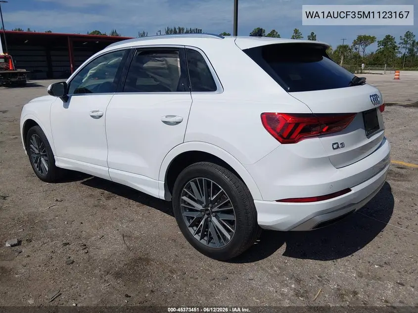 2021 Audi Q3 Premium 40 VIN: WA1AUCF35M1123167 Lot: 45373451