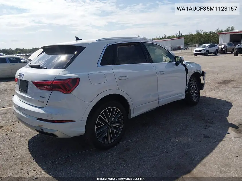 2021 Audi Q3 Premium 40 VIN: WA1AUCF35M1123167 Lot: 45373451