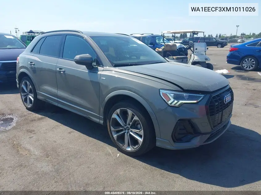 2021 Audi Q3 Premium Plus 45 Tfsi S Line Quattro Tiptronic VIN: WA1EECF3XM1011026 Lot: 45409375