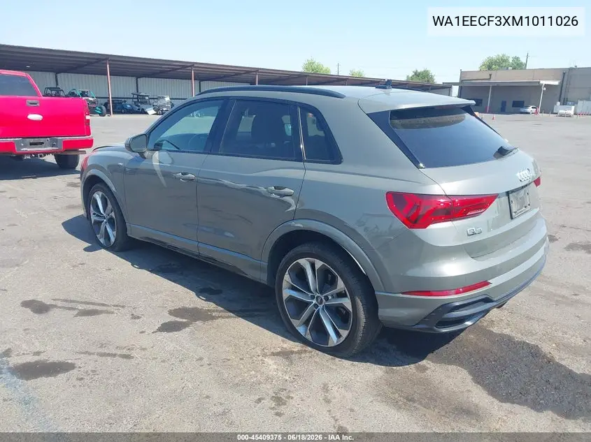 2021 Audi Q3 Premium Plus 45 Tfsi S Line Quattro Tiptronic VIN: WA1EECF3XM1011026 Lot: 45409375