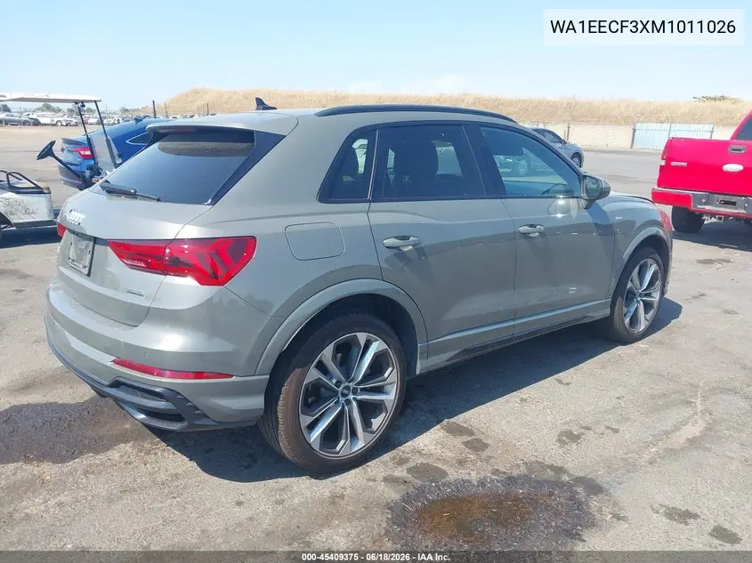 2021 Audi Q3 Premium Plus 45 Tfsi S Line Quattro Tiptronic VIN: WA1EECF3XM1011026 Lot: 45409375