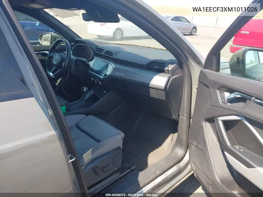 2021 Audi Q3 Premium Plus 45 Tfsi S Line Quattro Tiptronic VIN: WA1EECF3XM1011026 Lot: 45409375