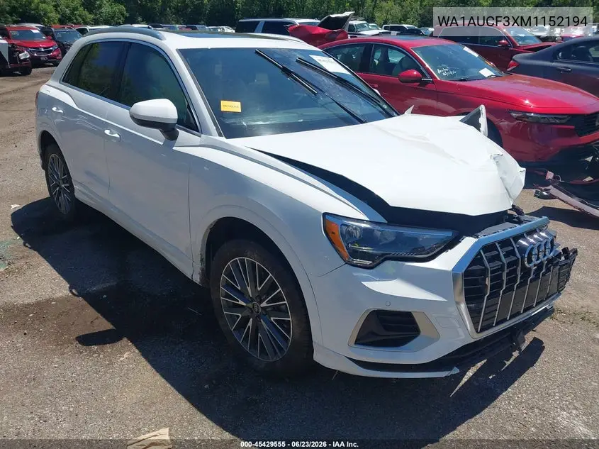 2021 Audi Q3 Premium 40 Tfsi Quattro Tiptronic VIN: WA1AUCF3XM1152194 Lot: 45429555