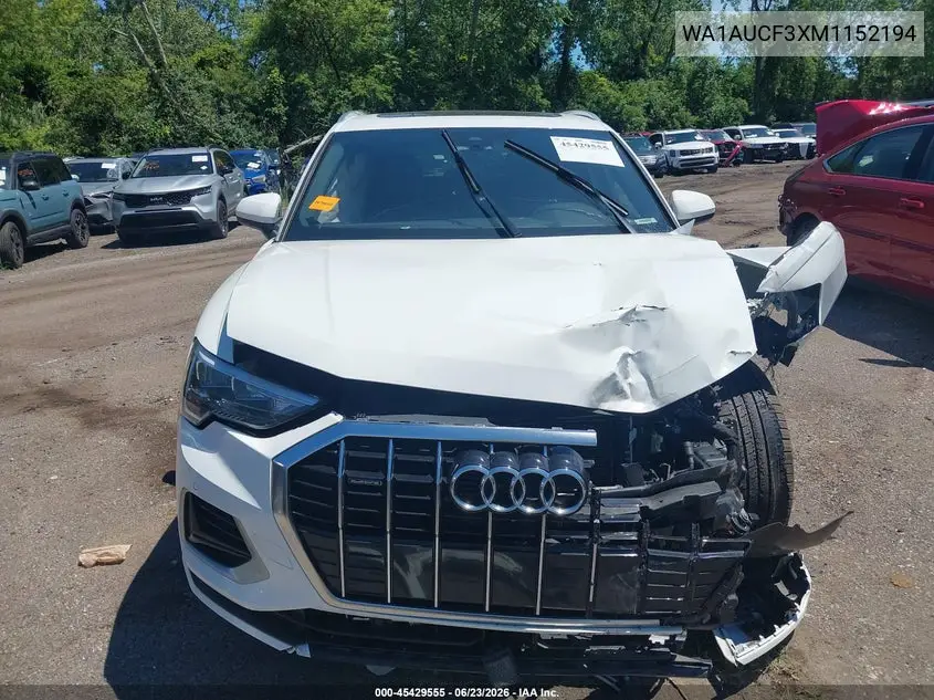 2021 Audi Q3 Premium 40 Tfsi Quattro Tiptronic VIN: WA1AUCF3XM1152194 Lot: 45429555