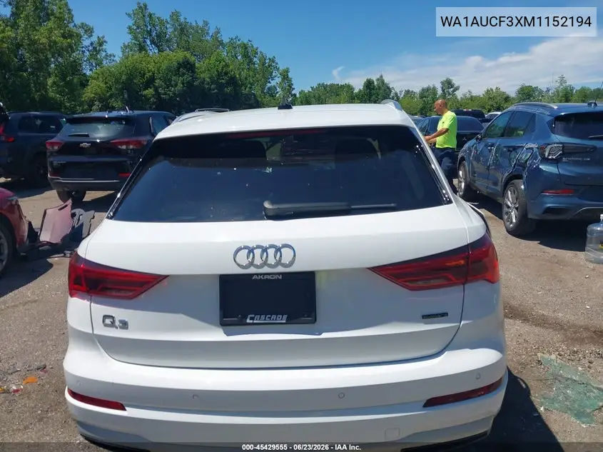 2021 Audi Q3 Premium 40 Tfsi Quattro Tiptronic VIN: WA1AUCF3XM1152194 Lot: 45429555