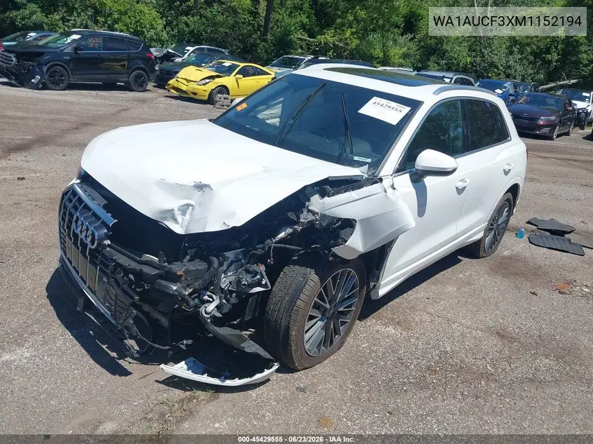 2021 Audi Q3 Premium 40 Tfsi Quattro Tiptronic VIN: WA1AUCF3XM1152194 Lot: 45429555