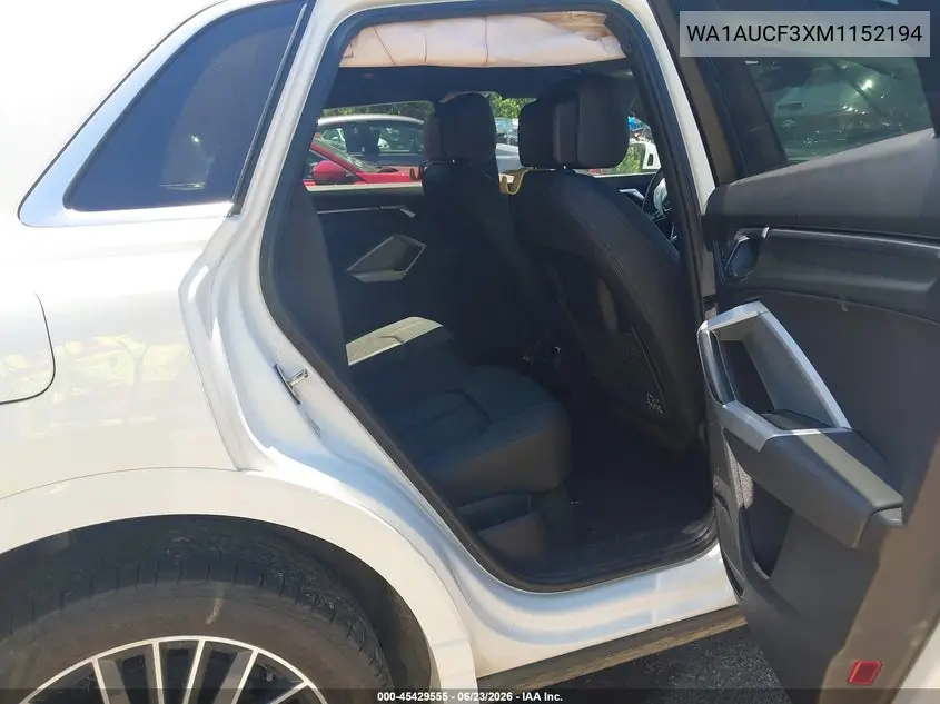 2021 Audi Q3 Premium 40 Tfsi Quattro Tiptronic VIN: WA1AUCF3XM1152194 Lot: 45429555