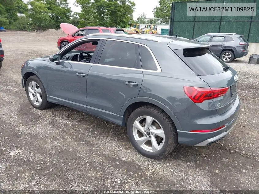 2021 Audi Q3 Premium 40 Tfsi Quattro Tiptronic VIN: WA1AUCF32M1109825 Lot: 45441264
