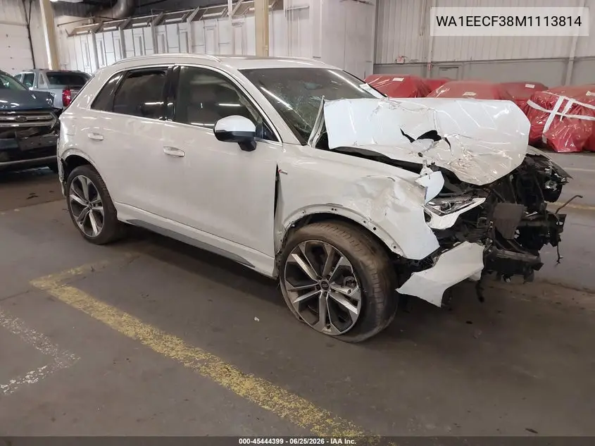 2021 Audi Q3 Premium Plus 45 Tfsi S Line Quattro Tiptronic VIN: WA1EECF38M1113814 Lot: 45444399