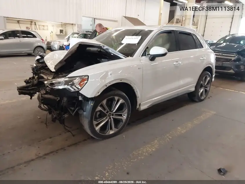 2021 Audi Q3 Premium Plus 45 Tfsi S Line Quattro Tiptronic VIN: WA1EECF38M1113814 Lot: 45444399