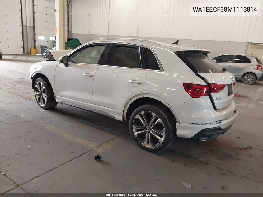 2021 Audi Q3 Premium Plus 45 Tfsi S Line Quattro Tiptronic VIN: WA1EECF38M1113814 Lot: 45444399