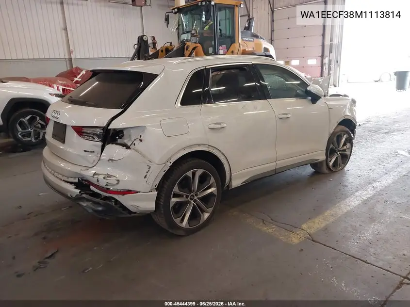 2021 Audi Q3 Premium Plus 45 Tfsi S Line Quattro Tiptronic VIN: WA1EECF38M1113814 Lot: 45444399