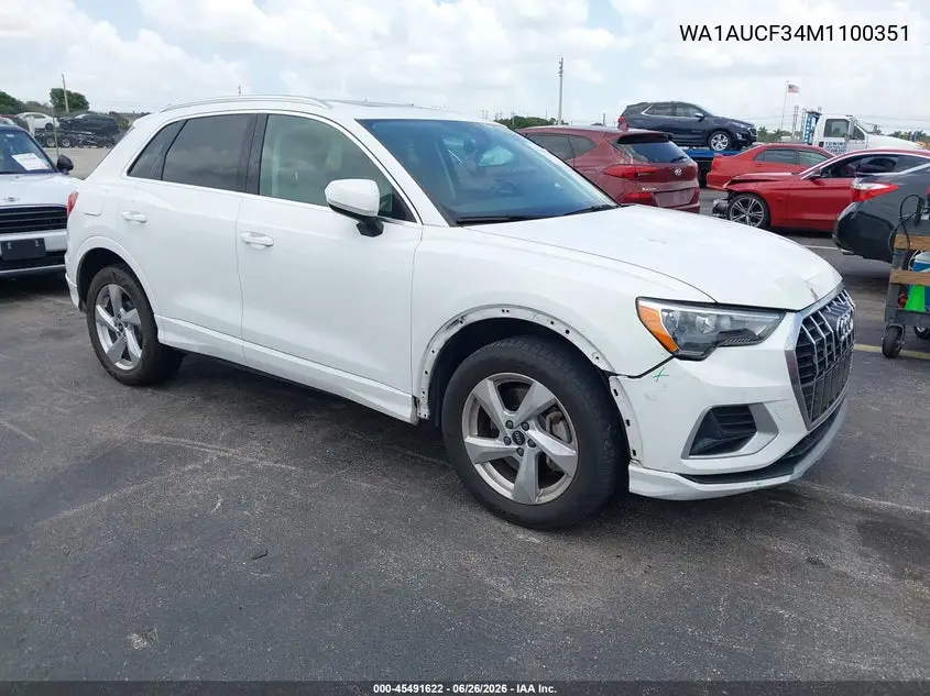 2021 Audi Q3 Premium 40 Tfsi Quattro Tiptronic VIN: WA1AUCF34M1100351 Lot: 45491622
