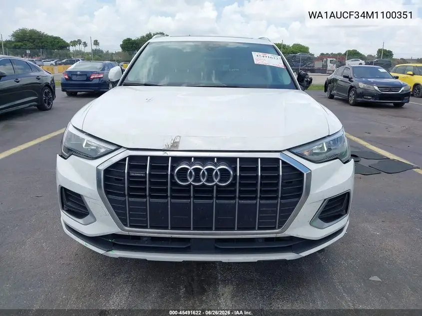 2021 Audi Q3 Premium 40 Tfsi Quattro Tiptronic VIN: WA1AUCF34M1100351 Lot: 45491622