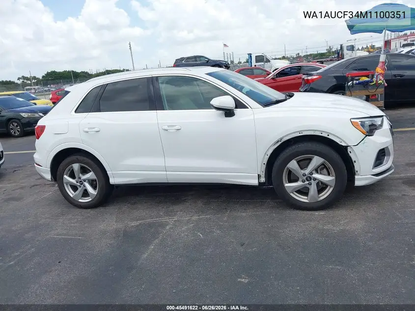 2021 Audi Q3 Premium 40 Tfsi Quattro Tiptronic VIN: WA1AUCF34M1100351 Lot: 45491622
