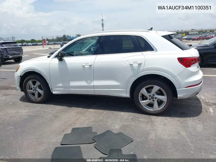 2021 Audi Q3 Premium 40 Tfsi Quattro Tiptronic VIN: WA1AUCF34M1100351 Lot: 45491622