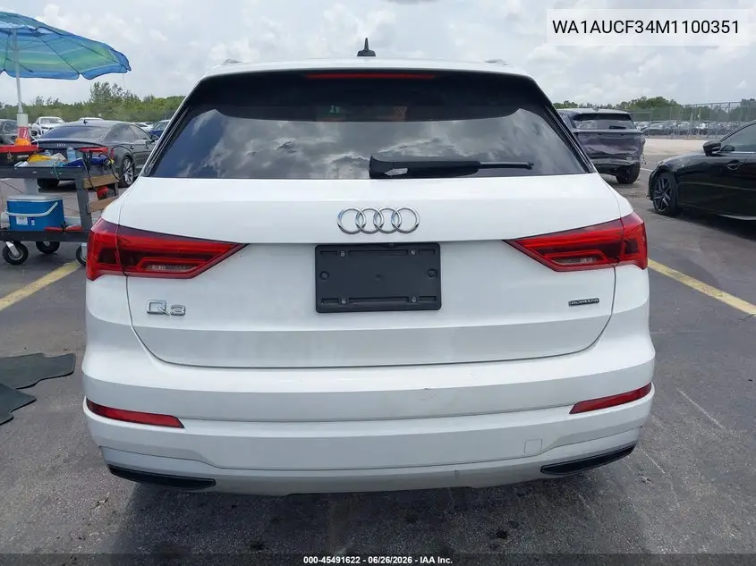 2021 Audi Q3 Premium 40 Tfsi Quattro Tiptronic VIN: WA1AUCF34M1100351 Lot: 45491622