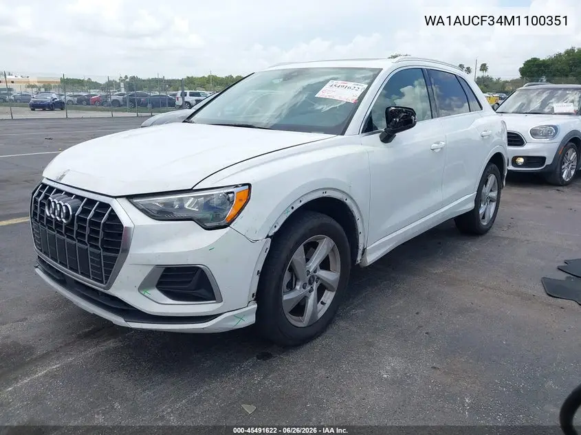 2021 Audi Q3 Premium 40 Tfsi Quattro Tiptronic VIN: WA1AUCF34M1100351 Lot: 45491622