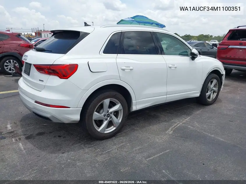 2021 Audi Q3 Premium 40 Tfsi Quattro Tiptronic VIN: WA1AUCF34M1100351 Lot: 45491622