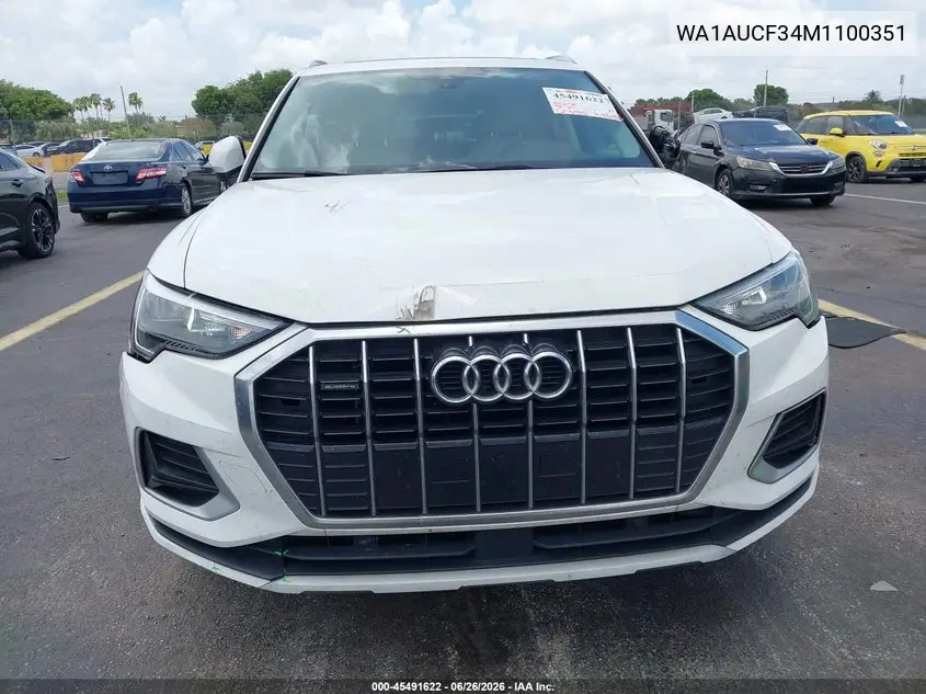2021 Audi Q3 Premium 40 Tfsi Quattro Tiptronic VIN: WA1AUCF34M1100351 Lot: 45491622