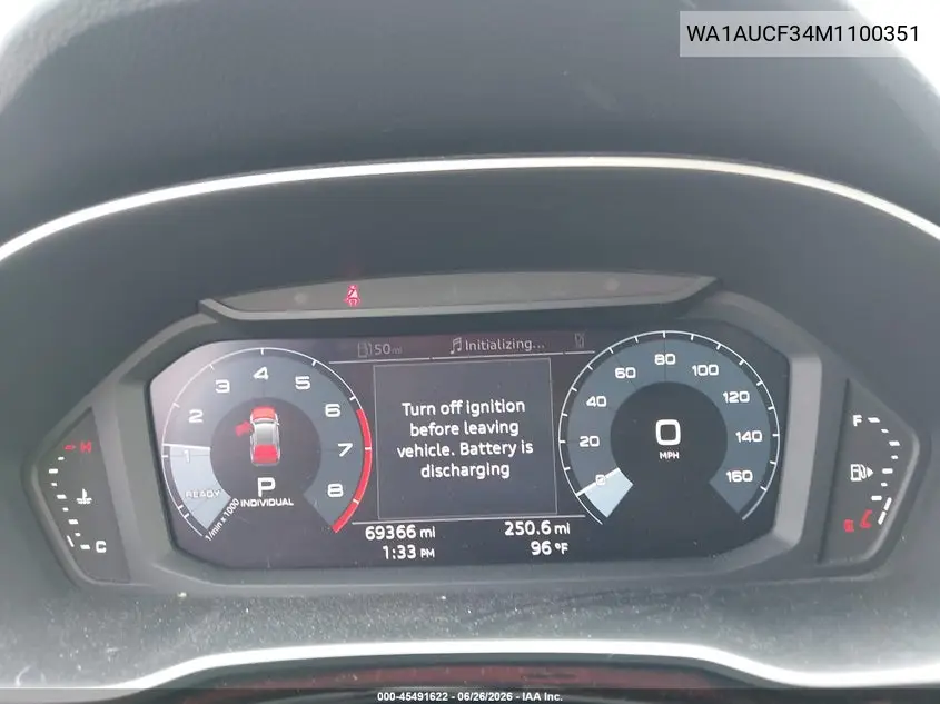 2021 Audi Q3 Premium 40 Tfsi Quattro Tiptronic VIN: WA1AUCF34M1100351 Lot: 45491622