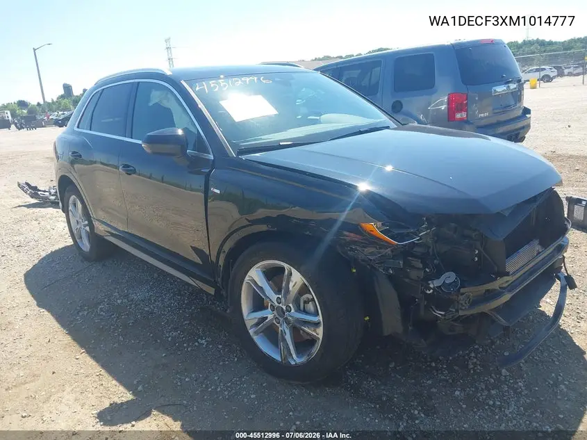 2021 Audi Q3 Premium 45 Tfsi S Line Quattro Tiptronic VIN: WA1DECF3XM1014777 Lot: 45512996