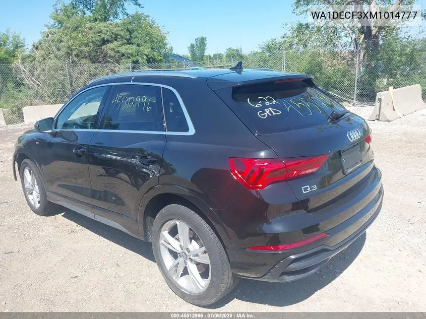2021 Audi Q3 Premium 45 Tfsi S Line Quattro Tiptronic VIN: WA1DECF3XM1014777 Lot: 45512996