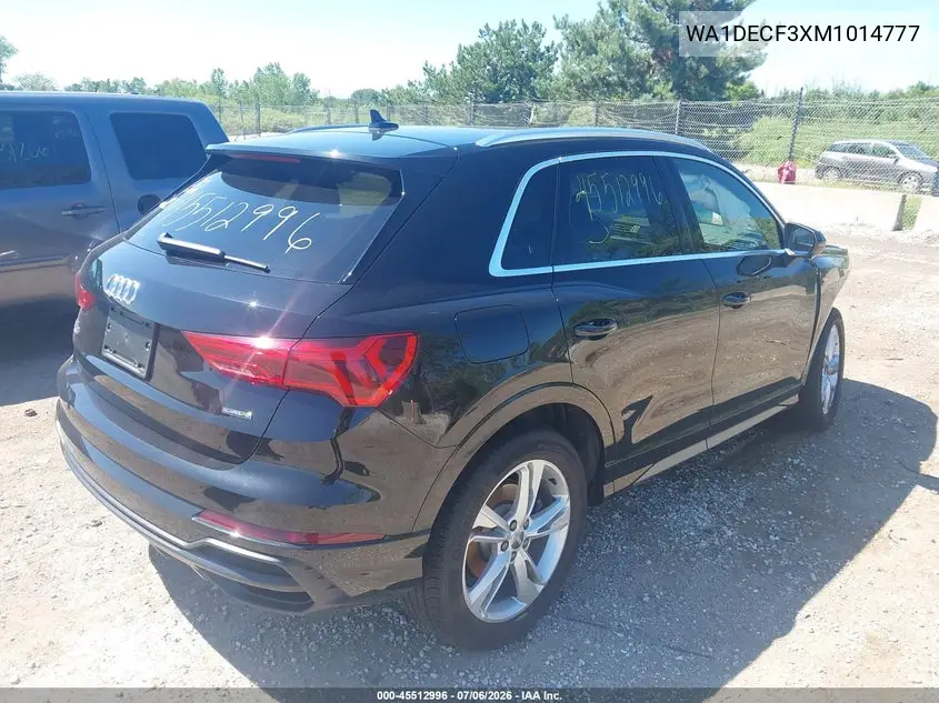 2021 Audi Q3 Premium 45 Tfsi S Line Quattro Tiptronic VIN: WA1DECF3XM1014777 Lot: 45512996