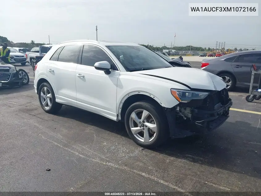 2021 Audi Q3 Premium 40 Tfsi Quattro Tiptronic VIN: WA1AUCF3XM1072166 Lot: 45548223