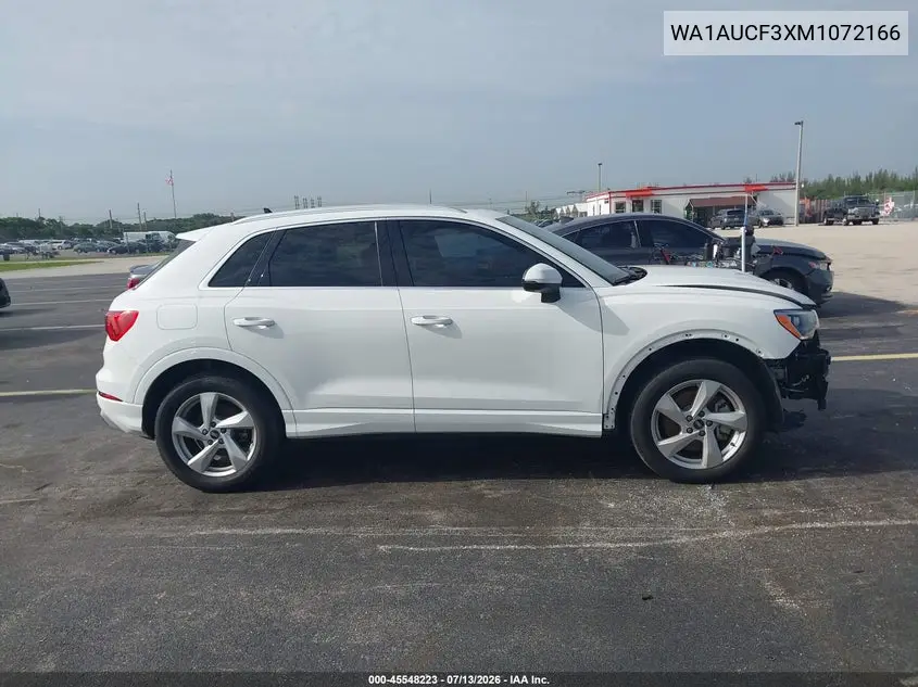 2021 Audi Q3 Premium 40 Tfsi Quattro Tiptronic VIN: WA1AUCF3XM1072166 Lot: 45548223