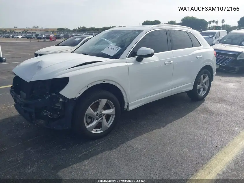 2021 Audi Q3 Premium 40 Tfsi Quattro Tiptronic VIN: WA1AUCF3XM1072166 Lot: 45548223